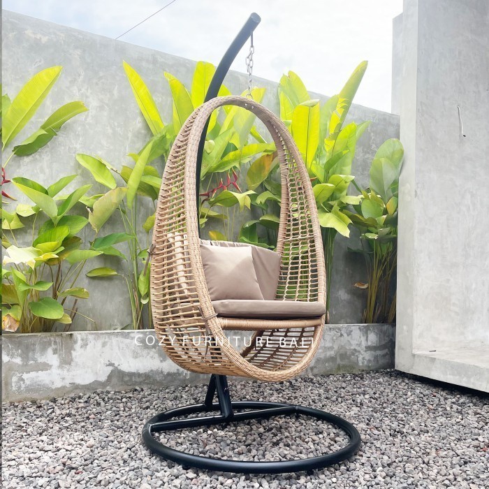 PROMO KURSI AYUNAN ROTAN GANTUNG | HANGING CHAIR RATTAN | OUTDOOR SINTETIS - INCLUDE TIANG GRATIS ON
