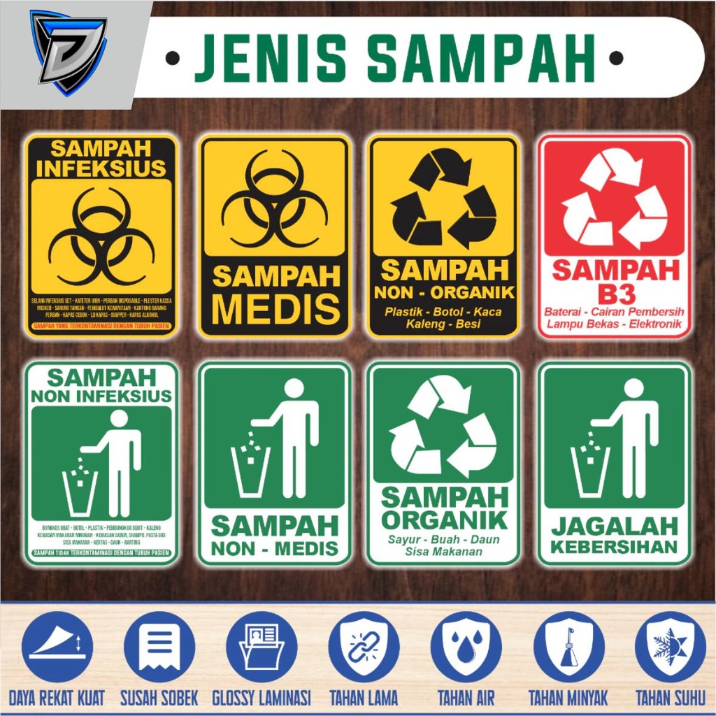 

stiker vinyl anti air JENIS SAMPAH INFEKSIUS - MEDIS - ORGANIK - LIMBAH B3 -JAGALAH KEBERSIHAN laminasi glossy