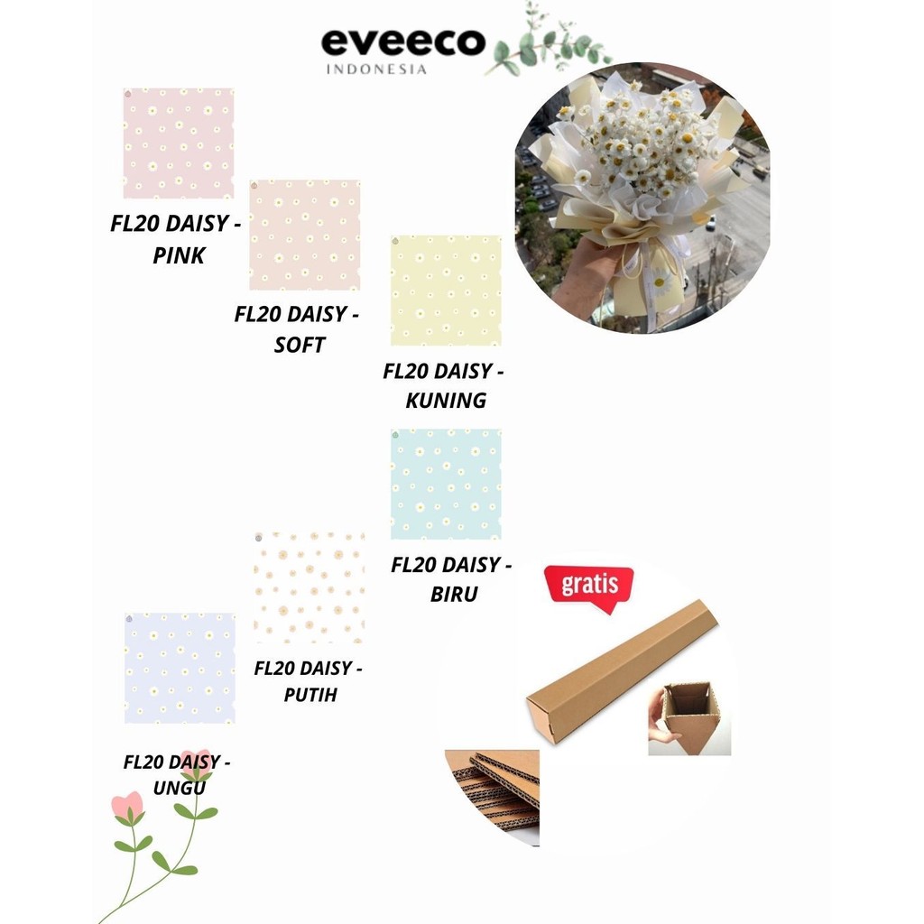 

EVEEco - BNW (5 LEMBAR) - FL20 DAISY Kertas Bunga Paper Buket Motif Bunga Daisy Matahari Aster Florist Cellophane