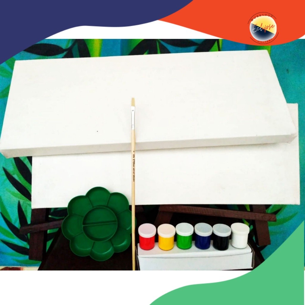 

2 Buah Kanvas Lukis Putih Ukuran 20x50 cm degan Cat Akrilik 6 warna Kuas Lukis BONUS Palet Lukis