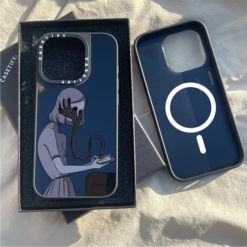 CASETiFY X Lauren Tsai Lonly World Magnetic suction Black&Sliver Mirror Casing Apple IPhone 15 14 13
