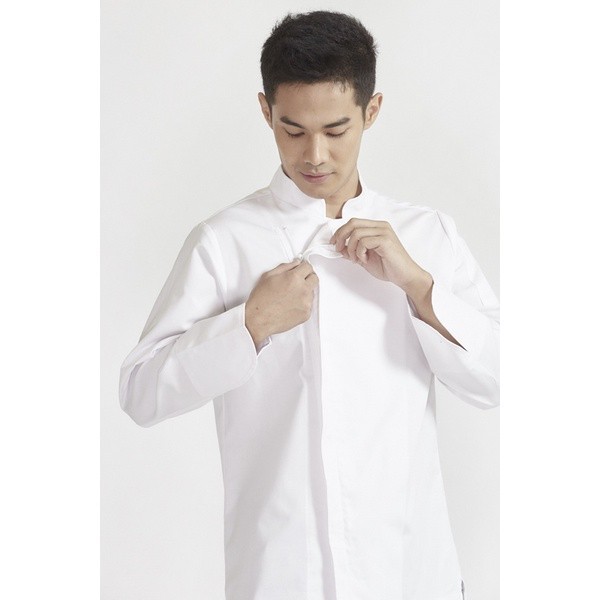 Baju Koki zipper Baju Chef Seragam premium munchef Koki Jacket Chef Koki Memasak - Putih, S