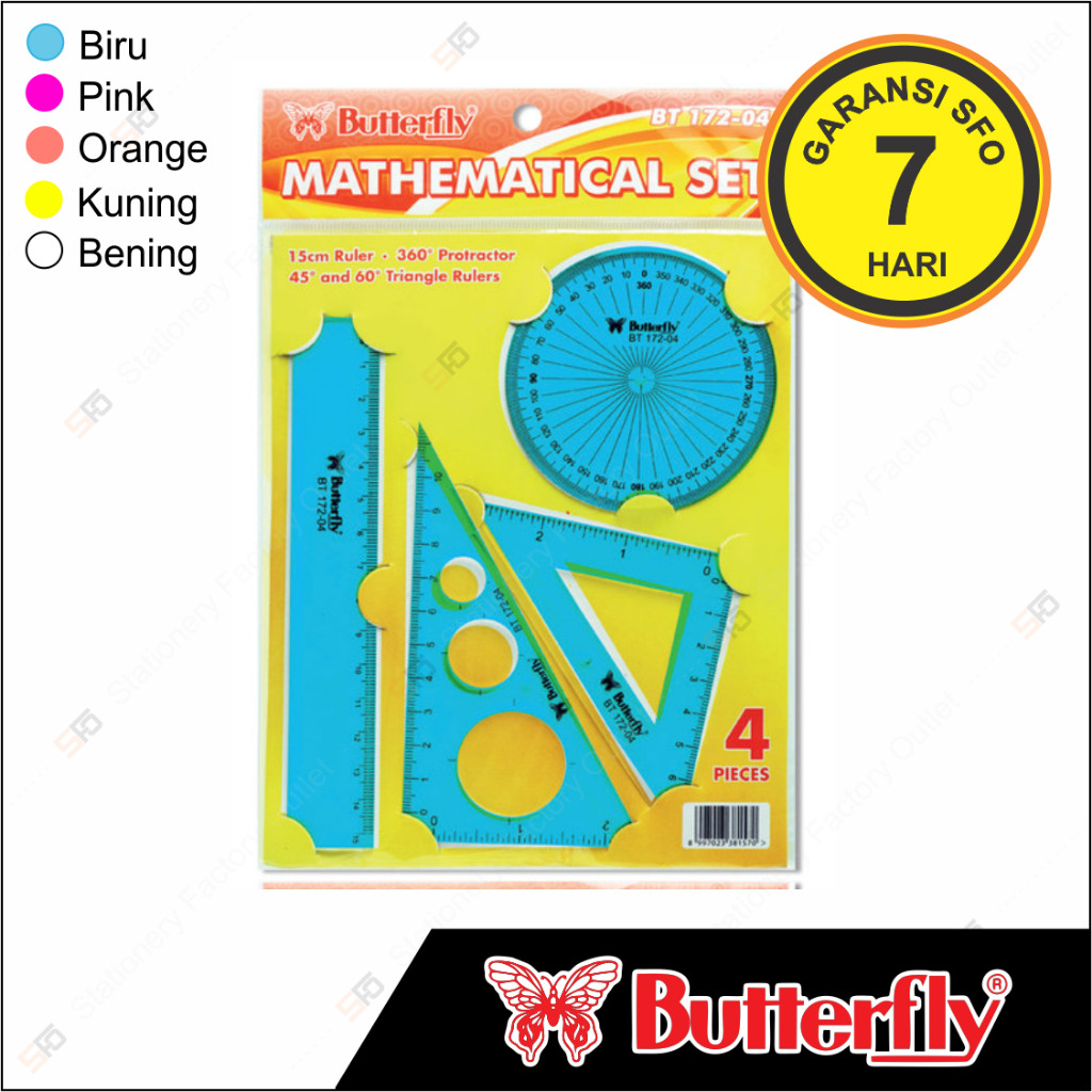 

Penggaris Set Matematika Butterfly BT-172-04 - Codeline Stationery