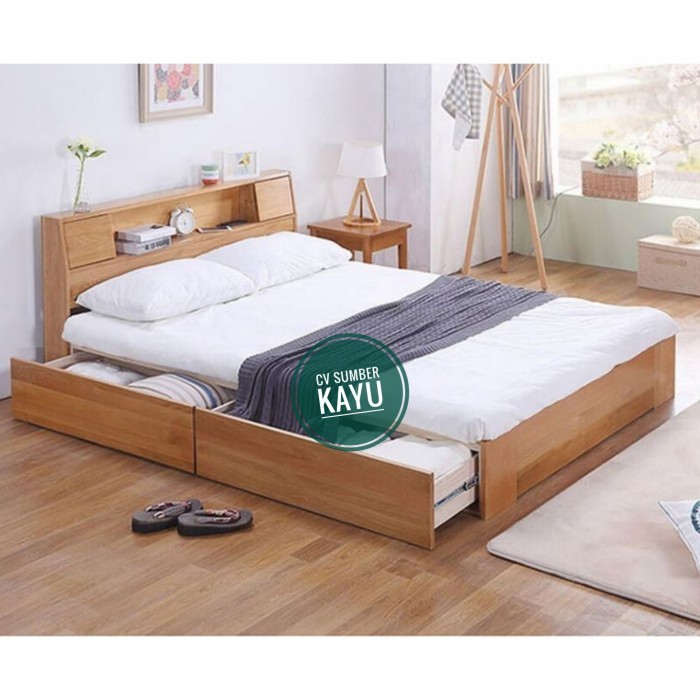 GFJ Dipan kayu laci 2 / tempat tidur laci / ranjang laci - 90x200