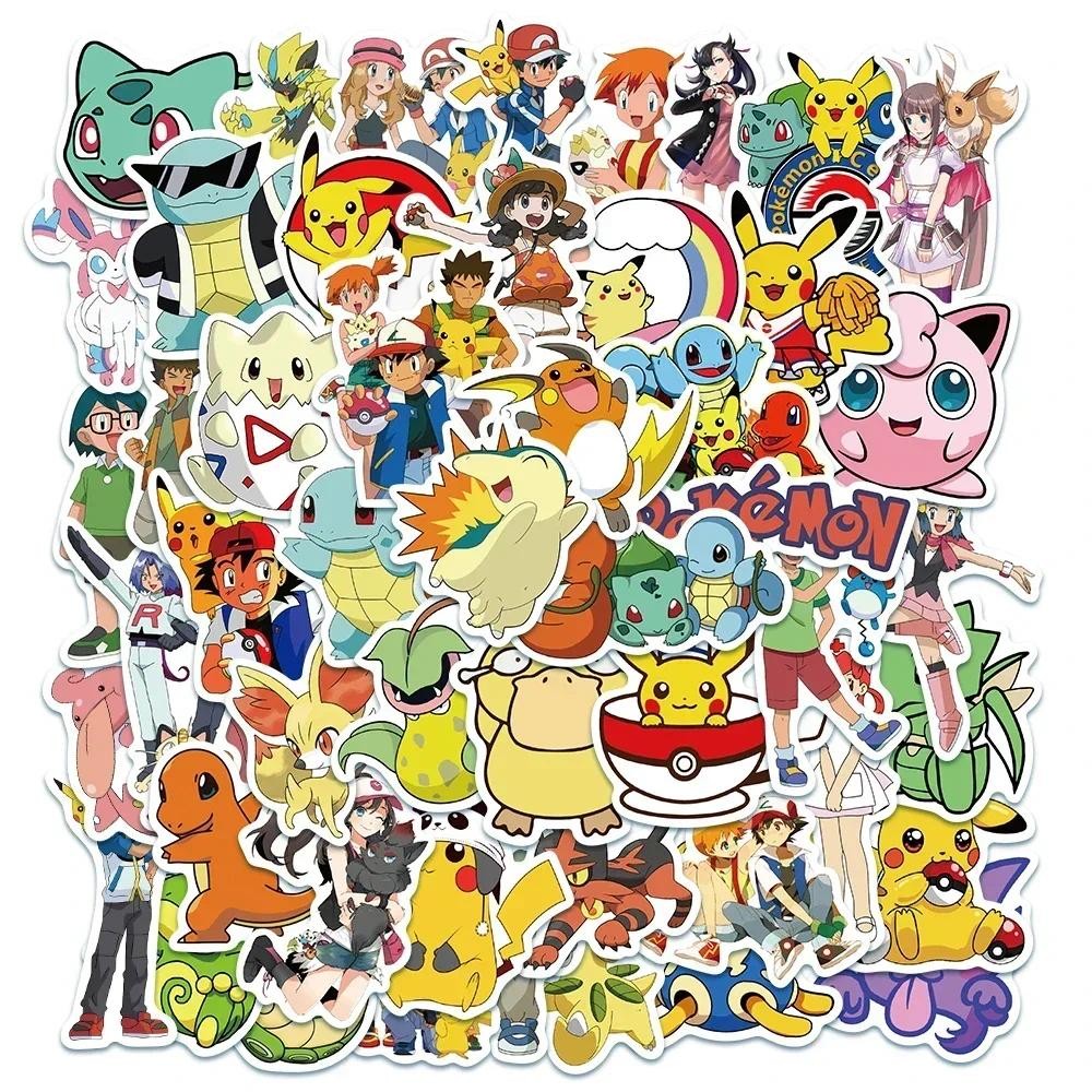 

50Pcs Kawaii Pikachu Pokemon Stickers Motorcycle Phone Car Skateboard Laptop Decal Anime Sticker Waterproof Classic Kid Toy