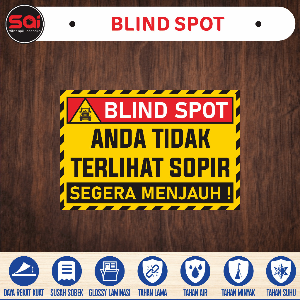 

stiker vinyl anti air BLIND SPOT AREA laminasi glossy