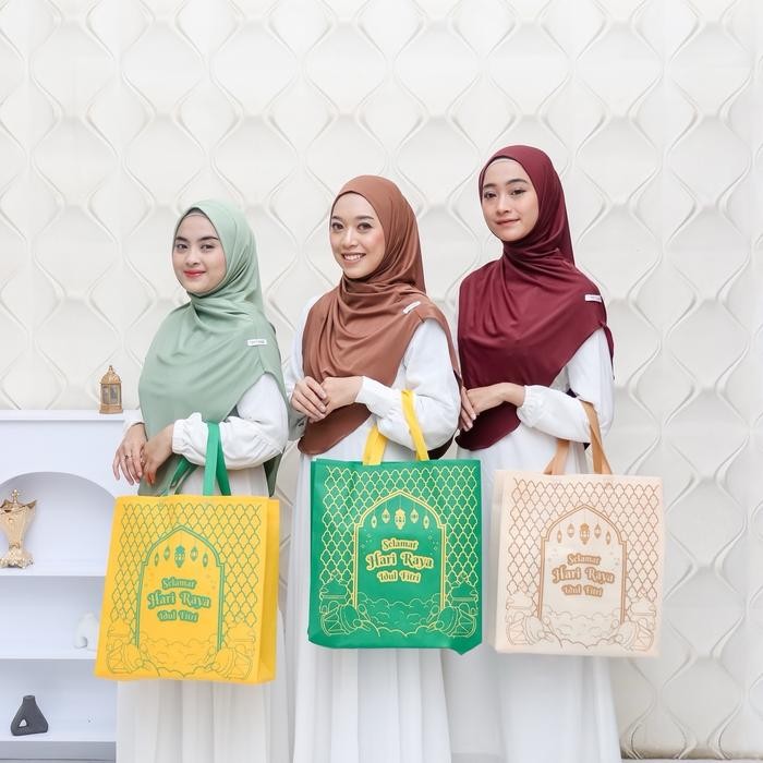 

(Isi 12pcs) Edisi Idul fitri / Lebaran Tas spunbond tali 38 x 45 x 11 Belanja bag - Tas idul fitri