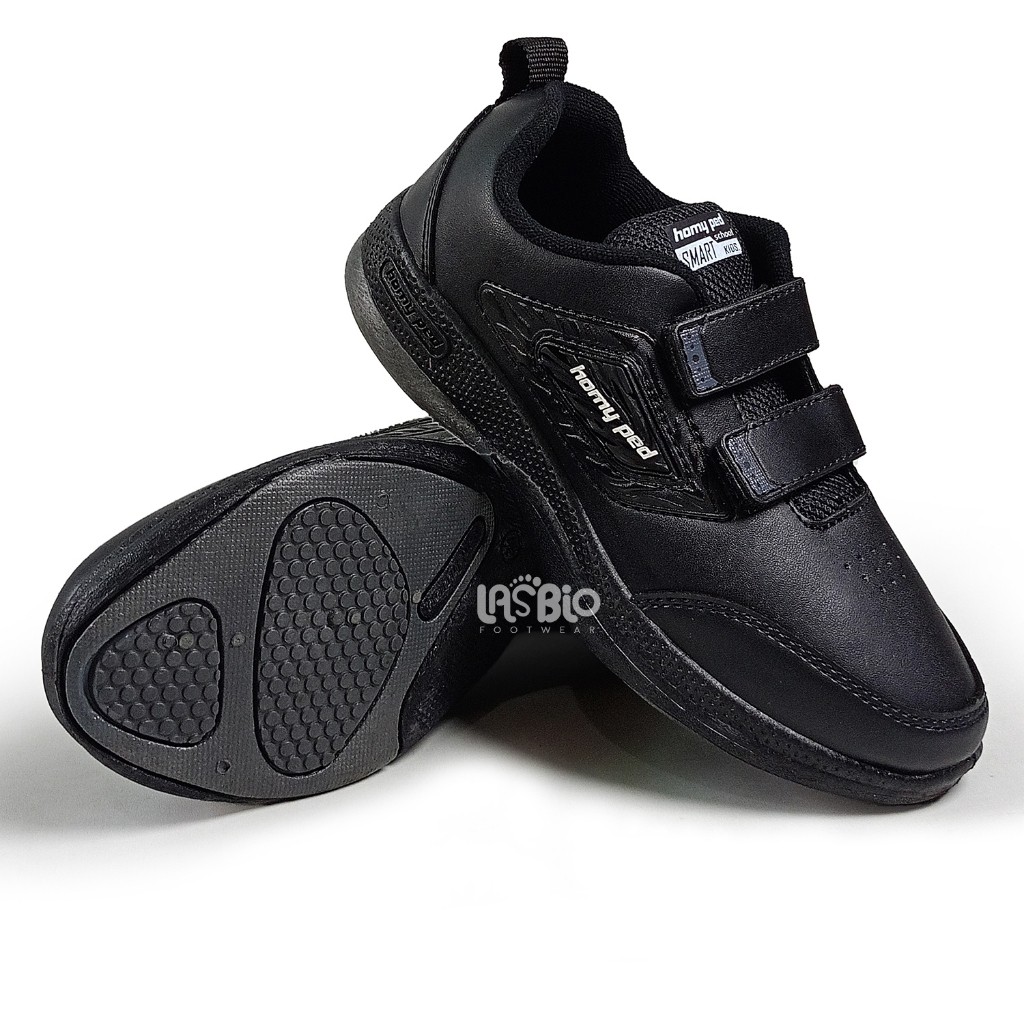 Homyped Sepatu Sekolah Sneakers Cowok Cewek Hitam Polos Velcro Magnet Tali 31-38
