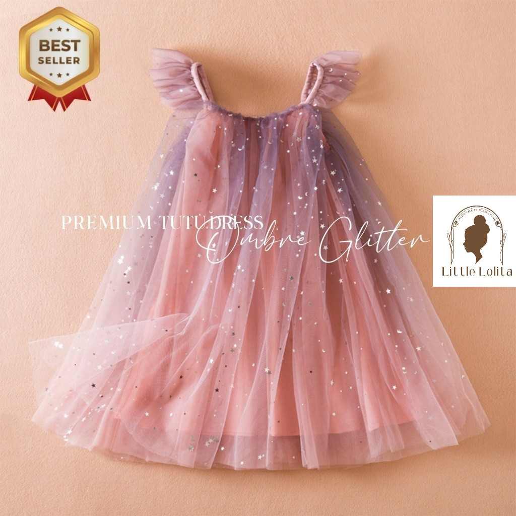 DRESS TUTU GLITTER 2-8th  -  IMPORT KOREA Baju Baby Bayi Anak Gaun Tile Tulle Pesta Elegan Balita Ul