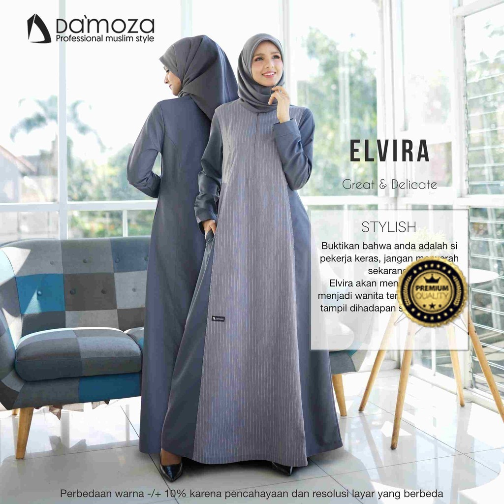 DAMOZA - Gamis ELVIRA Dress Wanita Muslimah Cantik Elegant Premium  - Gamis Premium Elegan Dan Mewah