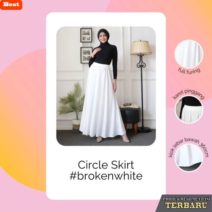 rok wanita kekinian Modesee Rok Payung Panjang Putih Polos Wanita Muslim Circle SkirtWhite - Putih