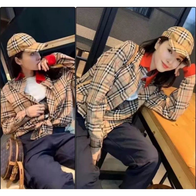 KEMEJA WANITA BB CASUAL JUMBO KOREA IMPORT LENGAN PANJANG KOTAK KOTAK FLANEL KOREAN BBR GARIS