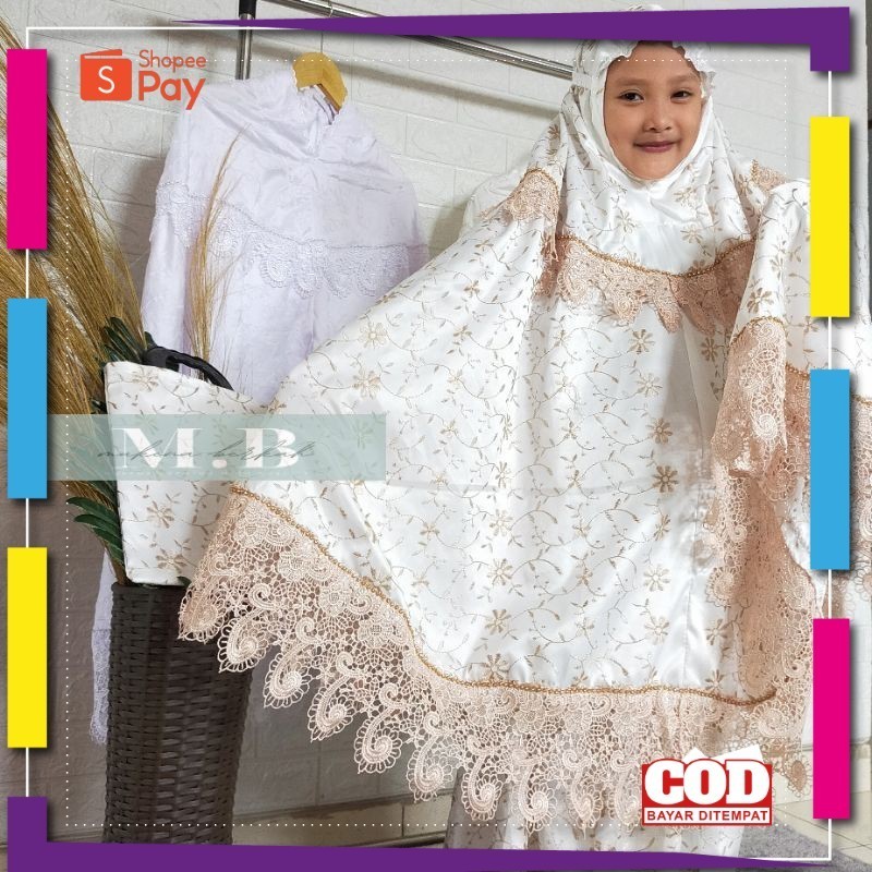 RAMADHAN SALE // Mukena anak sutra prada ivory 313 swarovsky