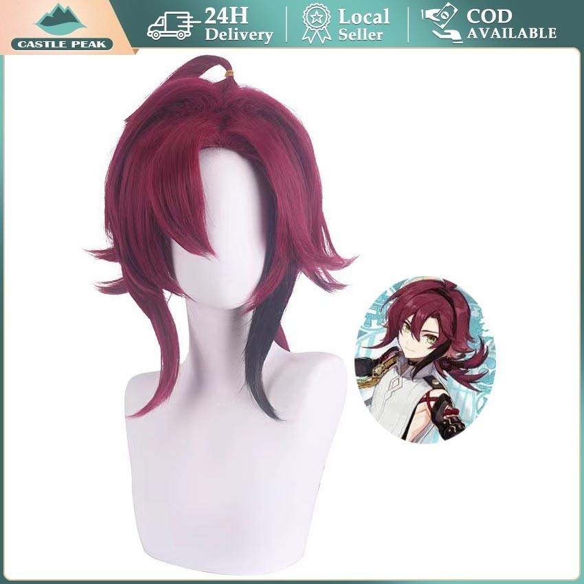 Rambut Palsu Wig Cosplay Game Genshin Impact Wig Shikanoin Cowo Cowok Pria Panjang Lurus Merah Red P