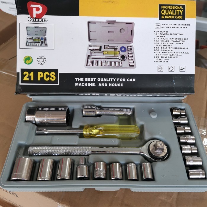PRIMERO kunci sok set 21 pcs kunci shock socket set 8 10 12 14 17 mm