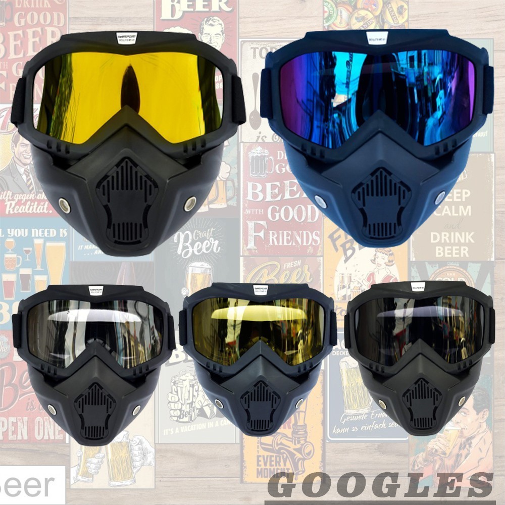 Goggles Kacamata + Masker Full Face Helem Google Mask Helm Gun Ski Motor Cross Topeng Kaca Mata Trai
