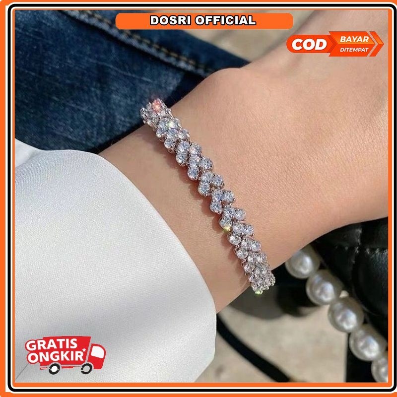 Gelang Titanium Wanita Anti Karat Berlian Bling Bling Gelang Wanita Aksesoris Fashion Gelang Korea O