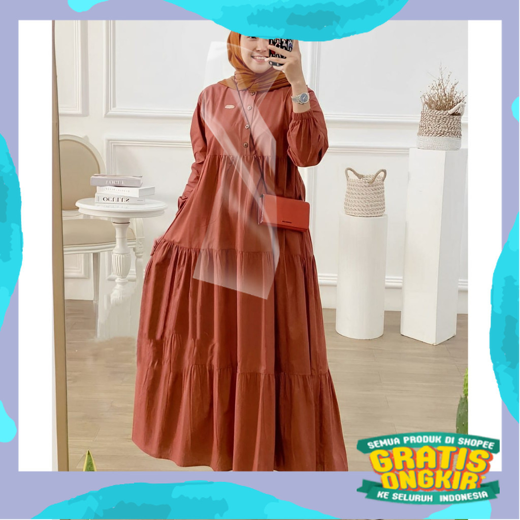 Gamis Rayon Midi Dress Polos Panjang Muslim Wanita  Kirania Gamis Daster Susun Tebal Adem Busui Kanc