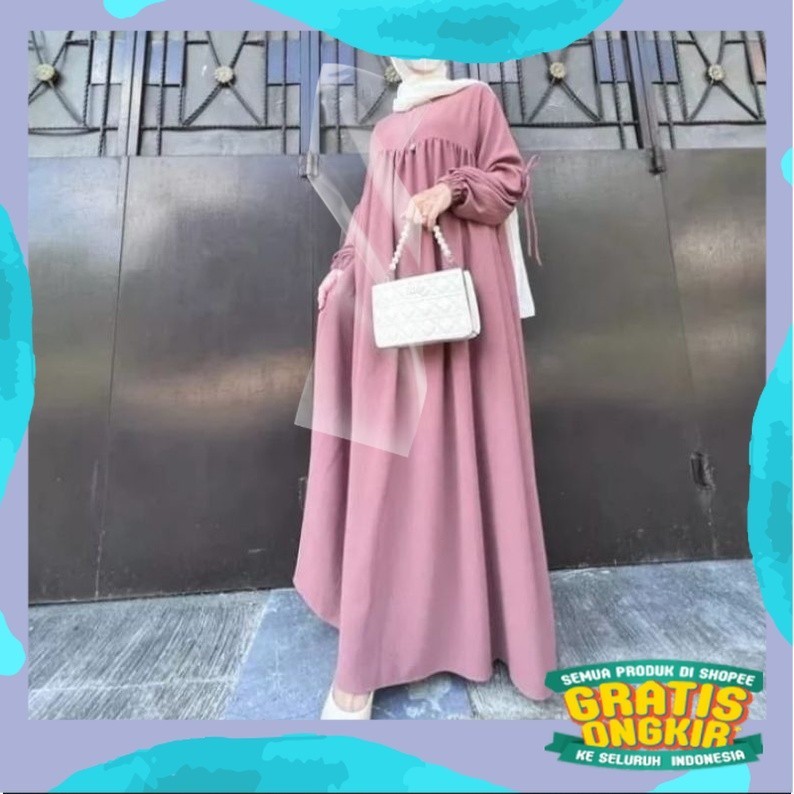 GAMIS CRINGKEL JUMBO premium lengan pita. IRINA DRESS/pink fanta