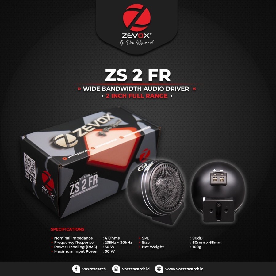 Speaker Fullrange Full Range Zevox ZS 2 FR 2 Inch by Vox Research