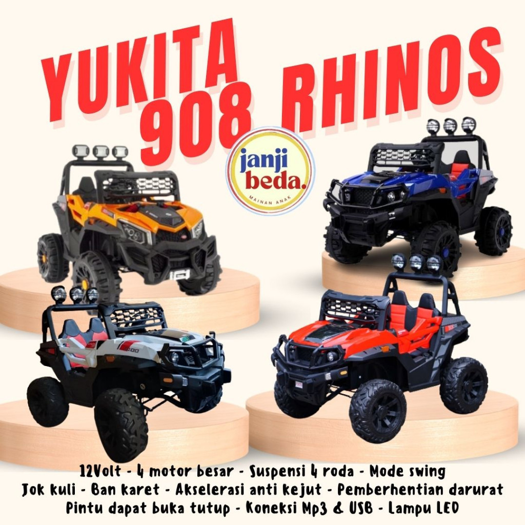 RHINOS Yukita 908 - Mainan Anak Maenan Mobil Aki remote control big size besar merah biru oren putih