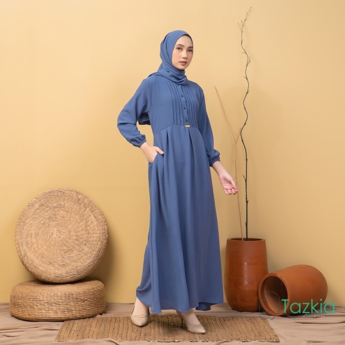 Dress Muslim Wanita Gamis Set Pashmina Azalia Denim Polos Crinkle