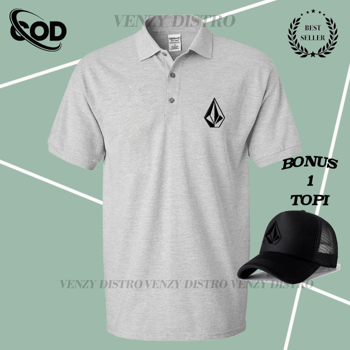 COD GRATIS TOPI... KAOS POLO kerah Dewasa Lengan Pendek Logo V01303 Text Hitam KAOS SHIRT PRIA KERAH