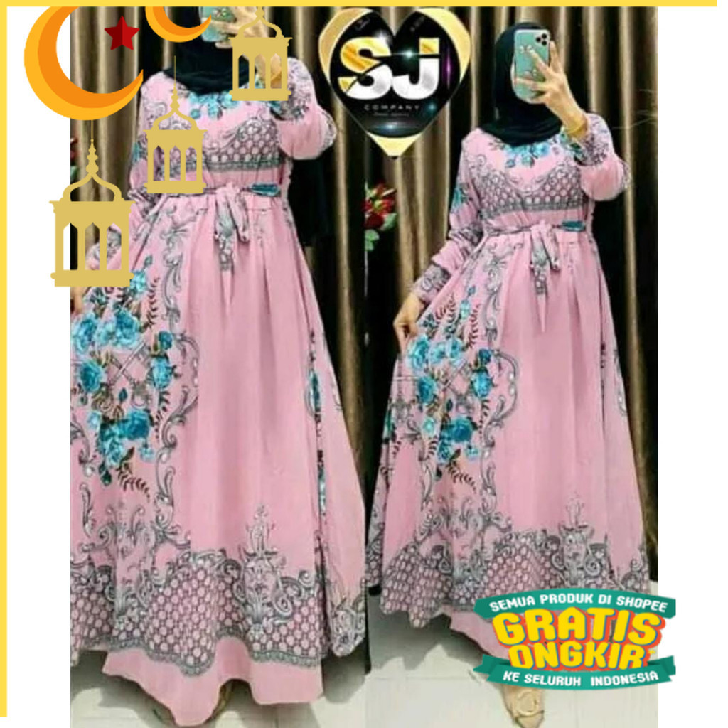 Gamis sakura modern Gamis dewasa terbaru 2022 kekinian Gaun dress pesta mewah elegan/ Pink Hijau sag