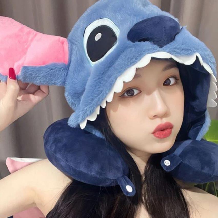 Bantal Leher Lilo Stitch Biru Ungu Neck Pillow