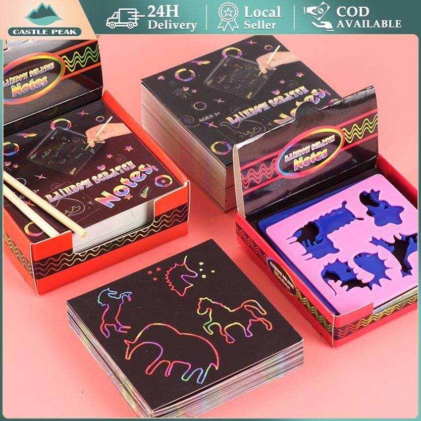 

100PCS Scratch note /Buku Magic Warna Colourful Scratch note kecil /mainan Black Cardboard edukasi