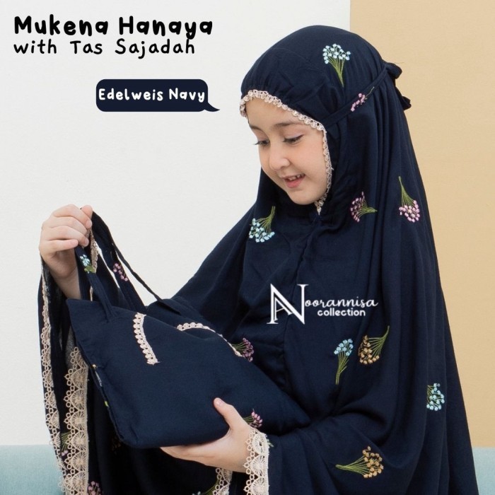 Mukena Couple Ibu dan Anak Tas Sajadah Hanaya Katun Rayon  - Navy, Ibu & anak SMP