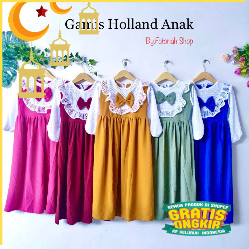 Gamis Anak 2 3 5 6 7 8 9 Tahun Anak Cewek Perempuan Gamis Set muslim Gamis combi brokat putih pita c