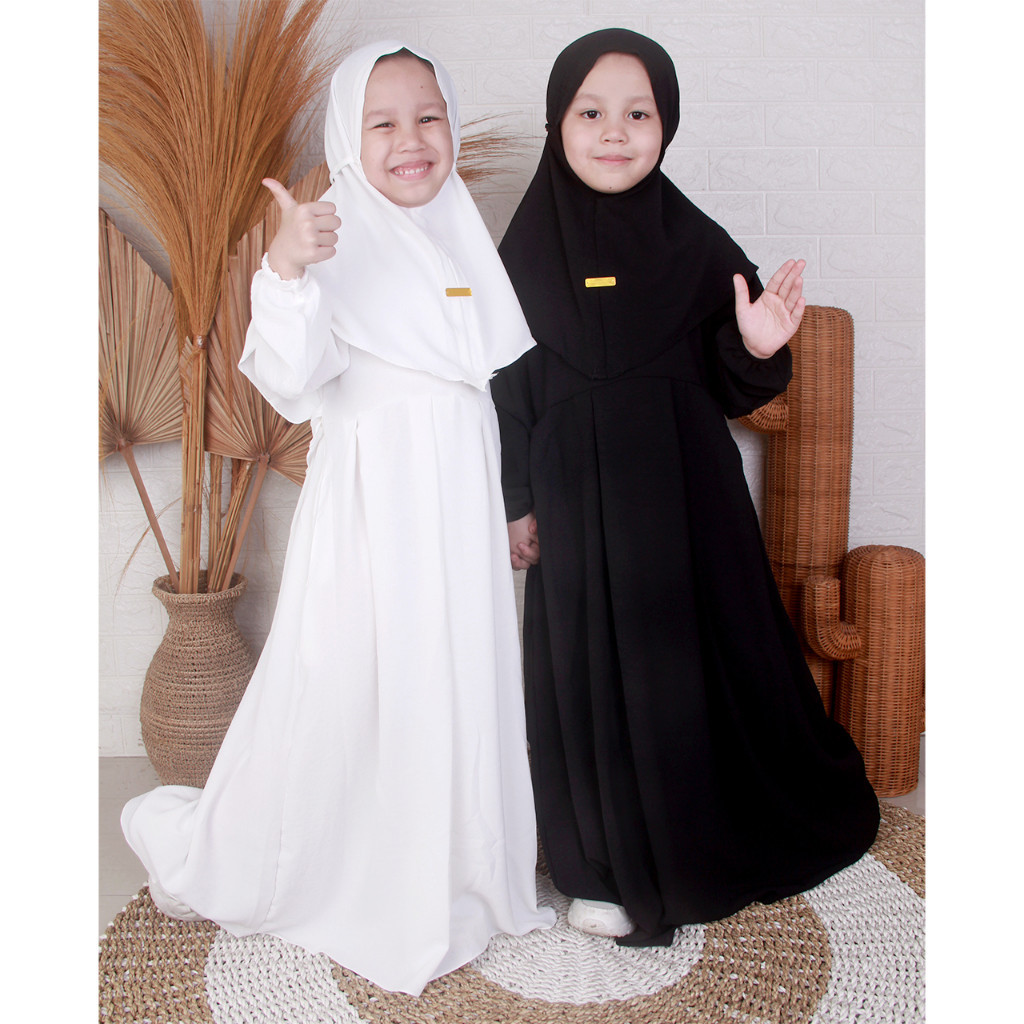Gamis Anak Perempuan Syari Crincle Airflow Adiva Free Khimar 5 - 13 Tahun/Maron merah bata red anak 