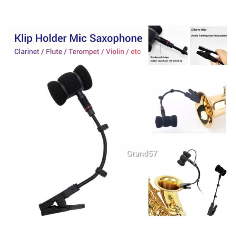 Klip Holder Mic Microphone Mik Clip Saxophone Sax CLarinet Terompet Trompet Violin Flute