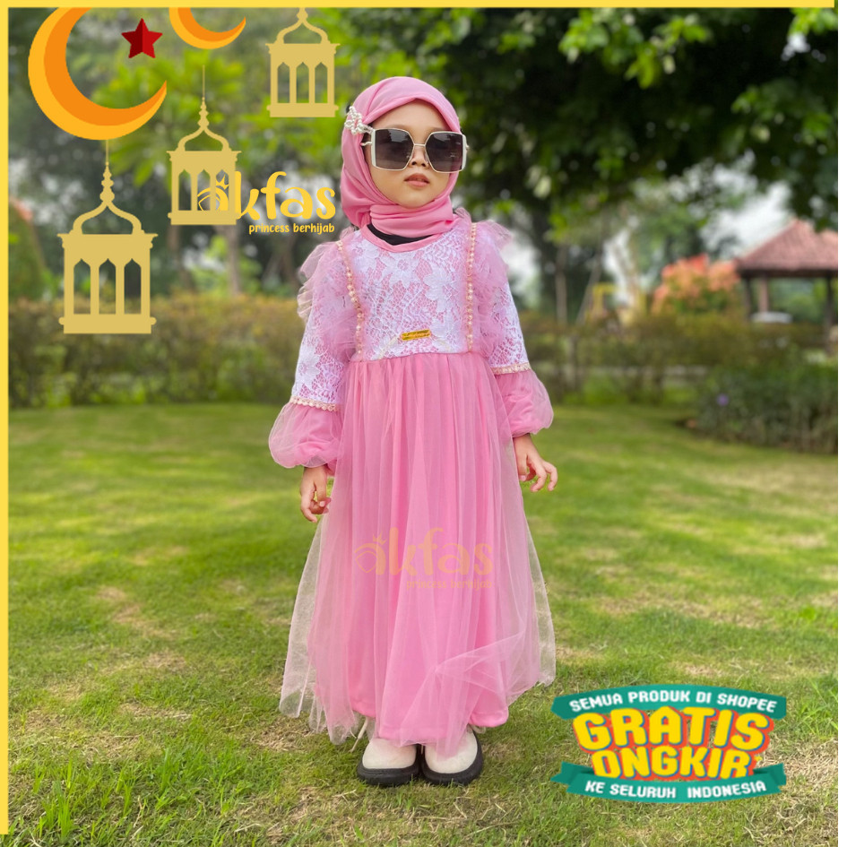 Akfas Akmal Fashion Baju Gamis Anak Mewah Lebaran Pesta Kondangan Jersey Premium Brokat Tile kode 35