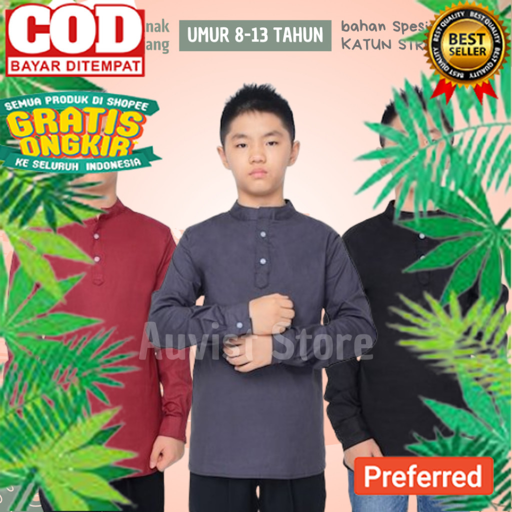 Baju Koko Anak Laki Laki Lengan Panjang Polos Umur 8 9 10 11 12 13 Tahun Bahan Katun Stretch Simpel 