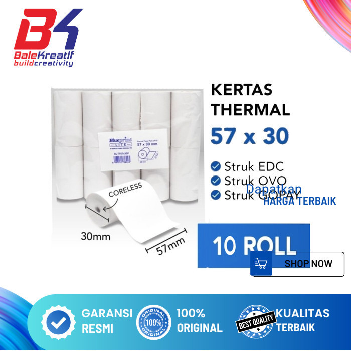 

Kertas kasir Thermal lite Blueprint 57x30mm 1 Pack Isi 10 Roll