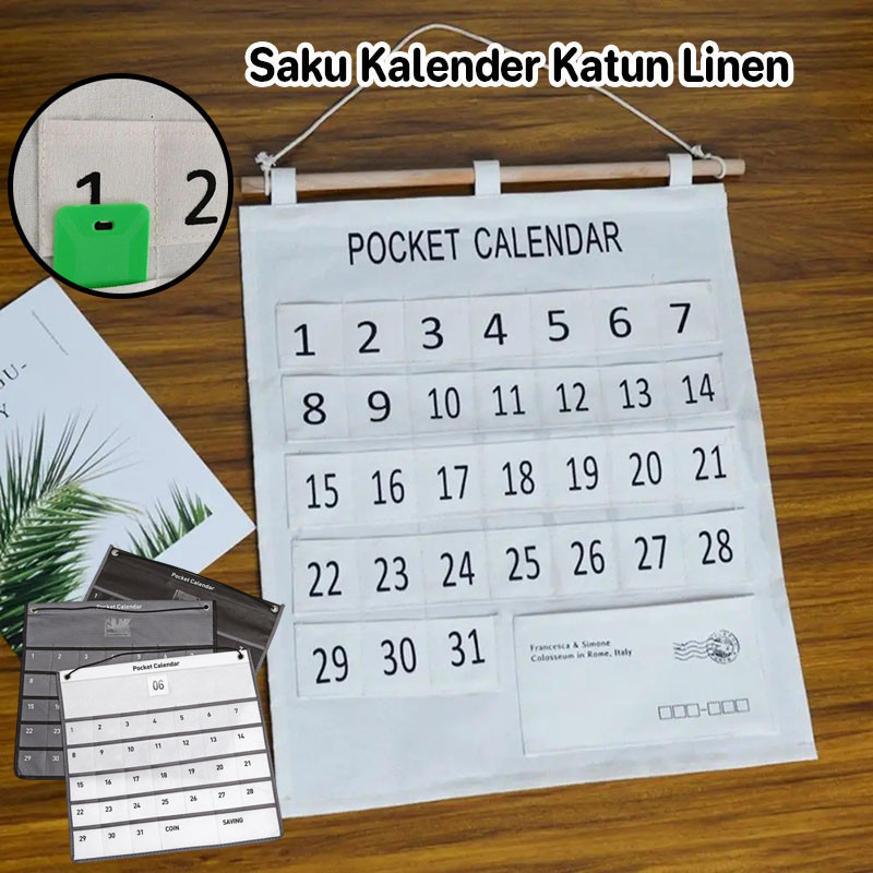 

Tas Gantung Kalender Saku Kalender Katun Linen 31 Pockets Calendar Tas Kartu Gantung