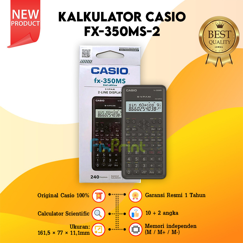 

Casio FX-350MS 2 Calculator Scientific Kalkulator Ilmiah Standar New
