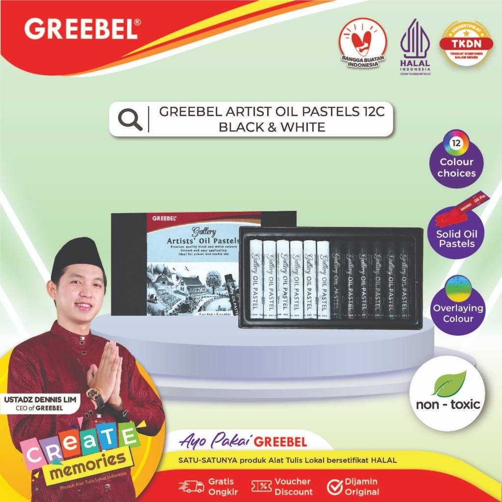 

GREEBEL ARTIST OIL PASTEL 12 WARNA BLACK & WHITE / GREEBEL Crayon Artist 12 Warna B&W