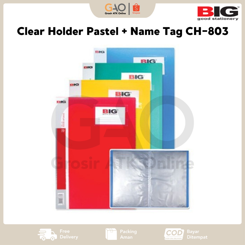 

Clear Holder Pastel + Name Tag BIG CH-803 Kantong File F4 Folio 60 Pocket + Name Tag CH-803