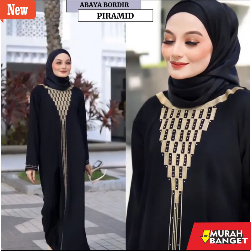 Gamis pesta- Abaya Bordir Hitam Gamis Polos turkey arab baju dress syar i umroh basic simpel