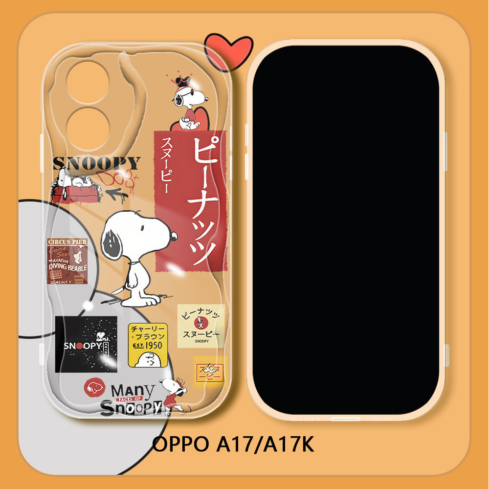 Case Hp OPPO A17 A17K A16 A16S A15 A15s A35 A54S Cartoon Snoopy Label Phone Case Soft Silicone Wave 