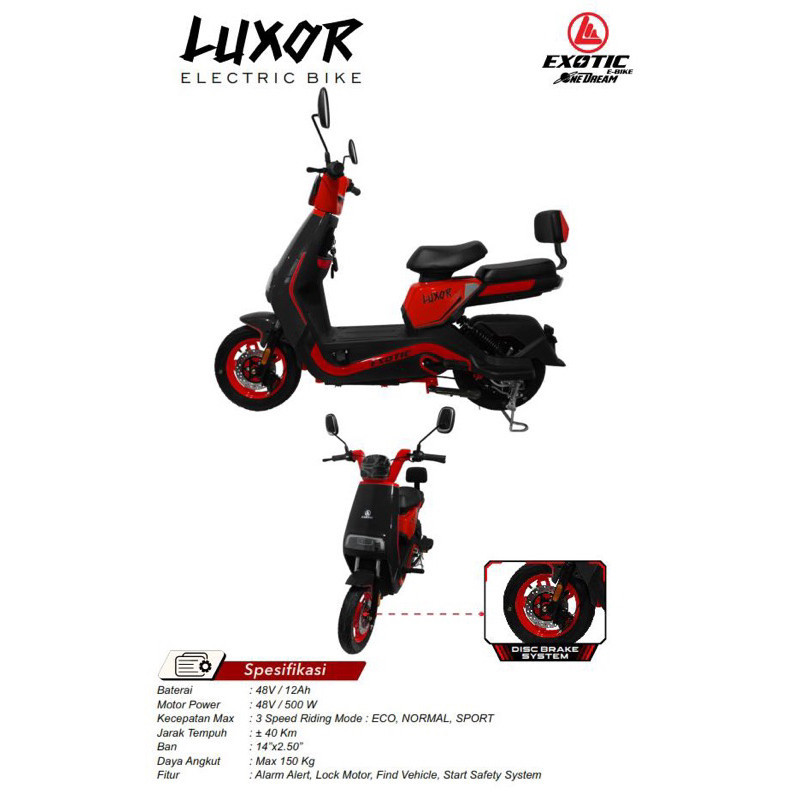 Sepeda Listrik Exotic Luxor 16/20 Inch Alloy Frame 576Wh Baterai 40km Jarak Tempuh