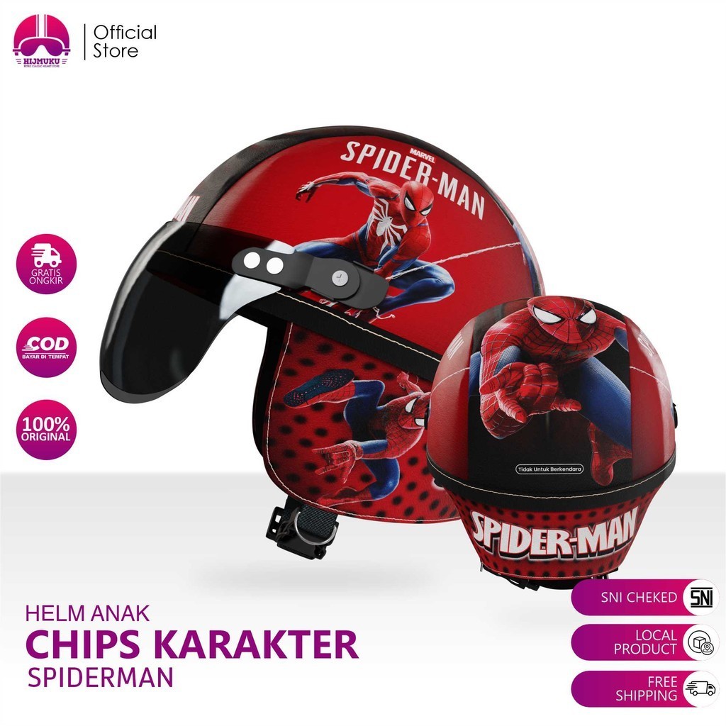Helm Anak Retro Chips Karakter Motif Spiderman Usia 1 2 3 4 5 Tahun Sepeda Edukasi Mainan Lucu Unik 