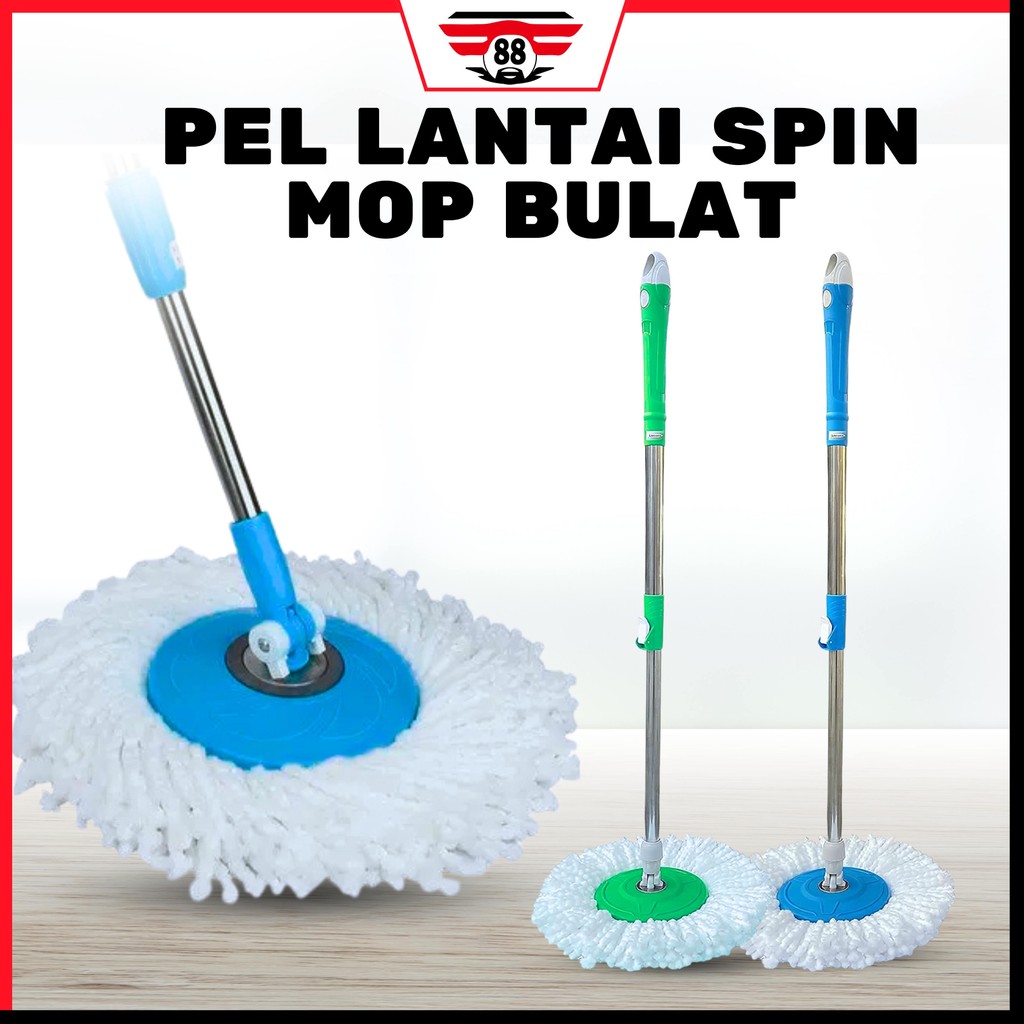 Tongkat Handle Pel + Kain Spin Mop Alat Pel Lantai Putar Stick Set Mop With Headmop Otomatis