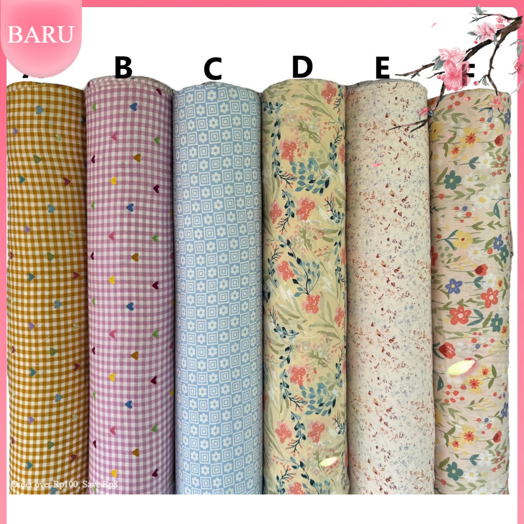 bahan kain katun rayon viscose motif motif bunga cantik love love kotak terbaru best seller