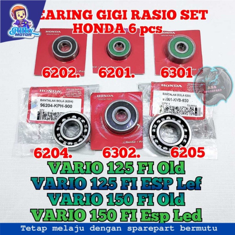 Bearing rasio kzr set 6 pcs asli original motor honda Vario 125 fi Old , Vario 125 fi Esp Led , Vari