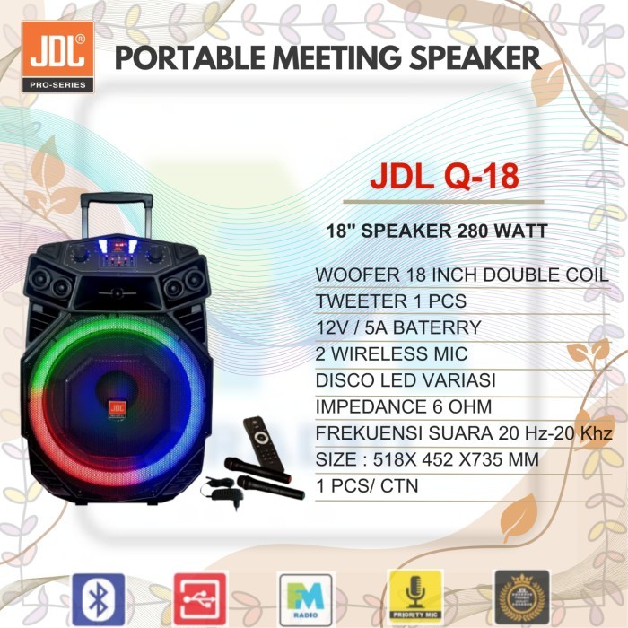 Grosir Speaker Portable JDL Q-18  Bluetooth 18 inch Speaker 2 Microphone wireless
