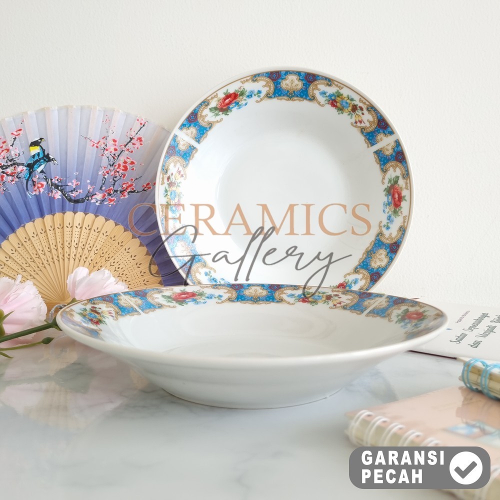 WINSTON 1pcs Dinner Plate Keramik KLASIK BLUE 9inch Piring Makan Piring Soup 23cm